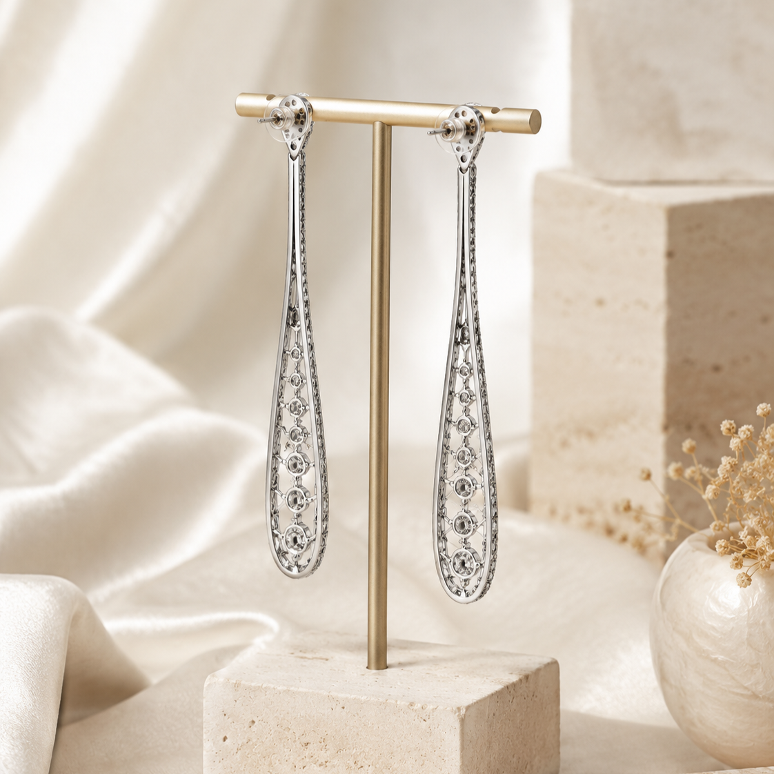 Rhodium Plated Cubic Zirconia Earrings