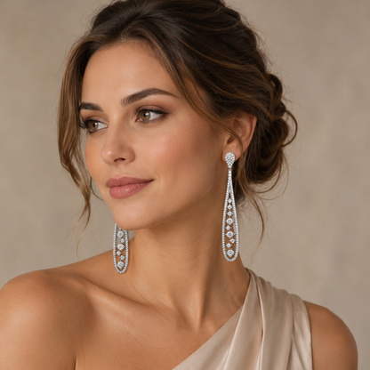 Rhodium Plated Cubic Zirconia Earrings
