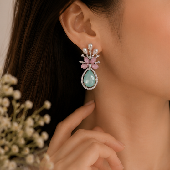 Rhodium Plated Cubic Zirconia Earrings