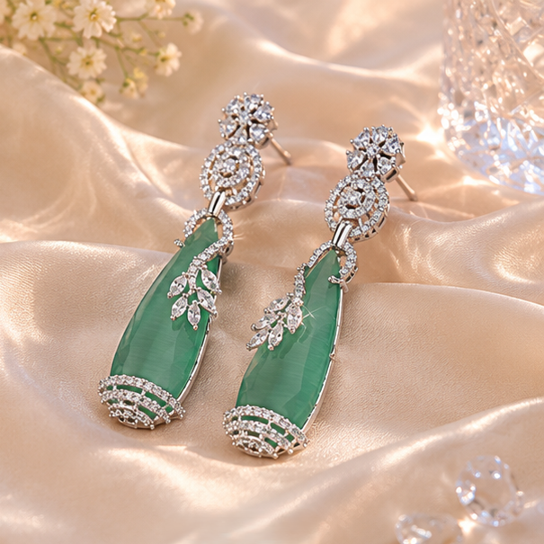 Rhodium Plated Cubic Zirconia Earrings