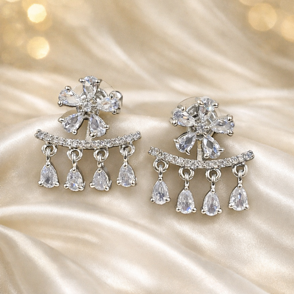 Rhodium Plated Cubic Zirconia Earring