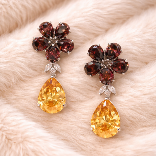 Rhodium Plated Gemstone Earring