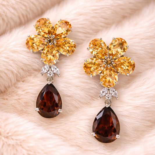 Rhodium Plated Gemstone Earring