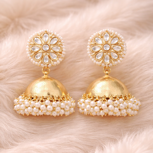 Gold Plated Kundan Jhumka Earrings