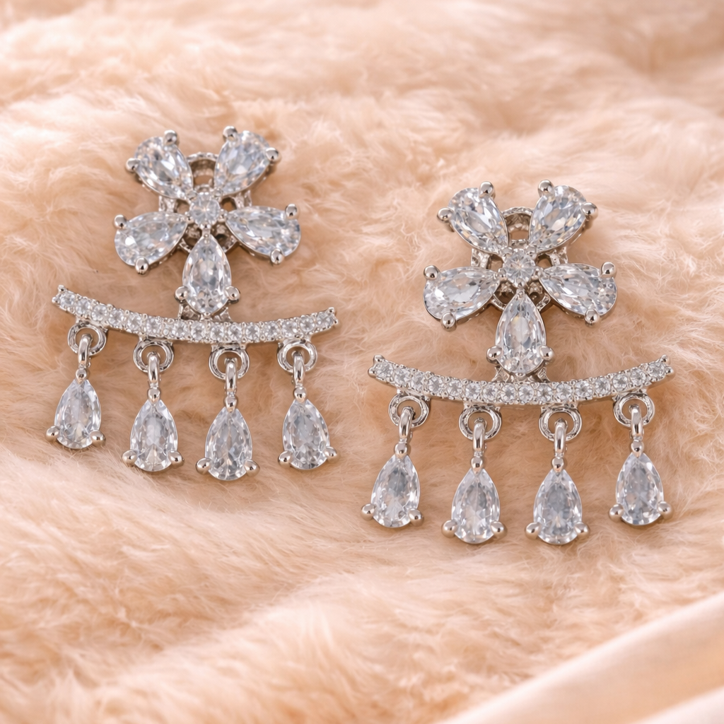 Rhodium Plated Cubic Zirconia Earring