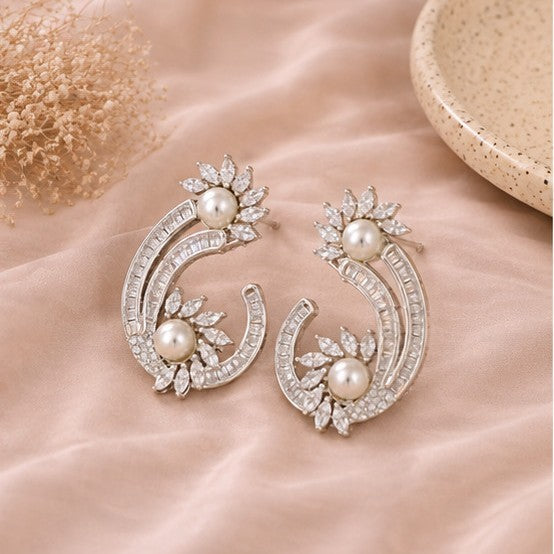 Rhodium Plated Cubic Zirconia Earring