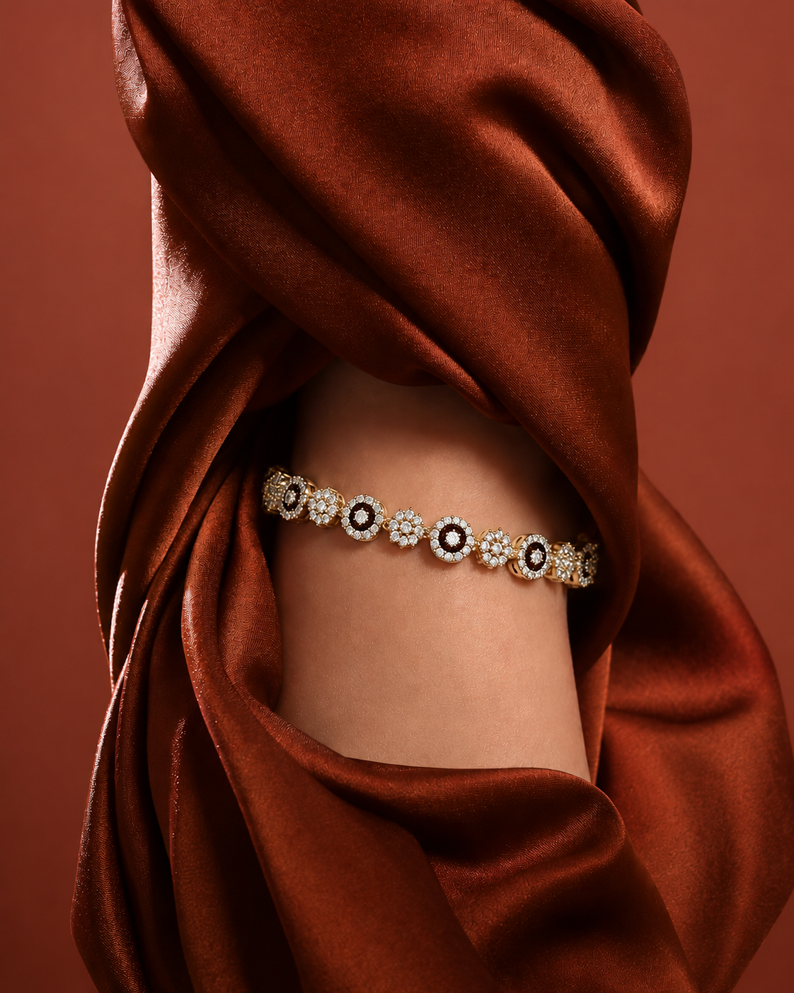 Gold Plated Cubic Zirconia Floral Tennis Bracelet