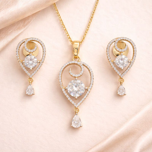 Gold-Plated Solitaire Pendant Set