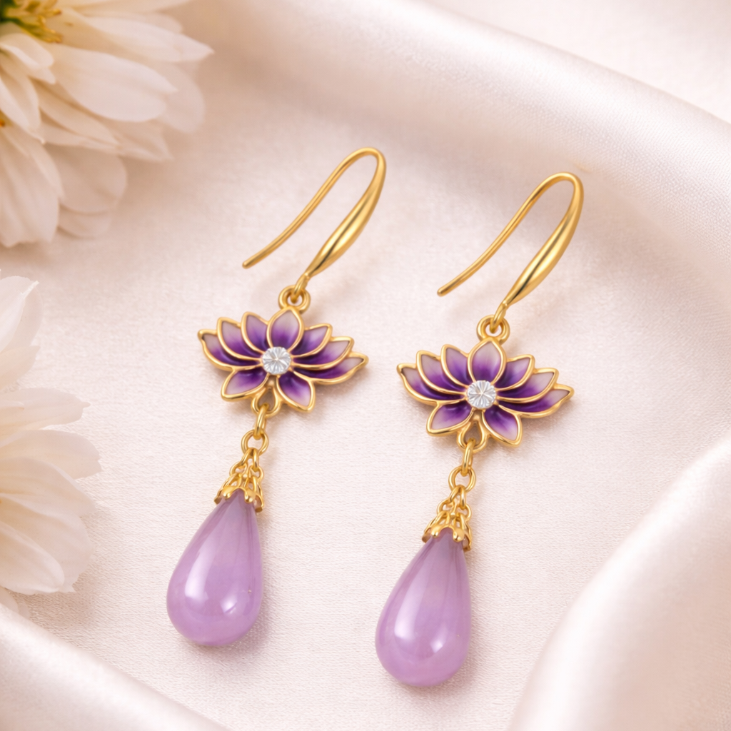 Amethyst Bloom Pearl Earrings