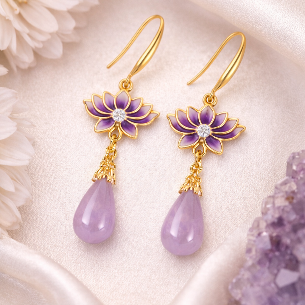 Amethyst Bloom Pearl Earrings