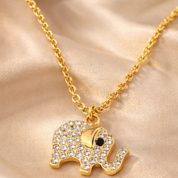Elephant Charm Evil Eye Pendant Necklace