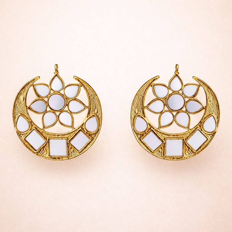 Bdiva 18K Gold Plated Cresent Moon Kundan Earrings