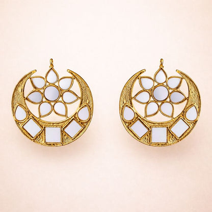 Bdiva 18K Gold Plated Cresent Moon Kundan Earrings