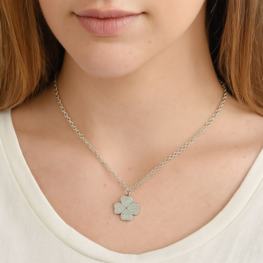 Rhodium Plated Clover Pendant with CZ Stones