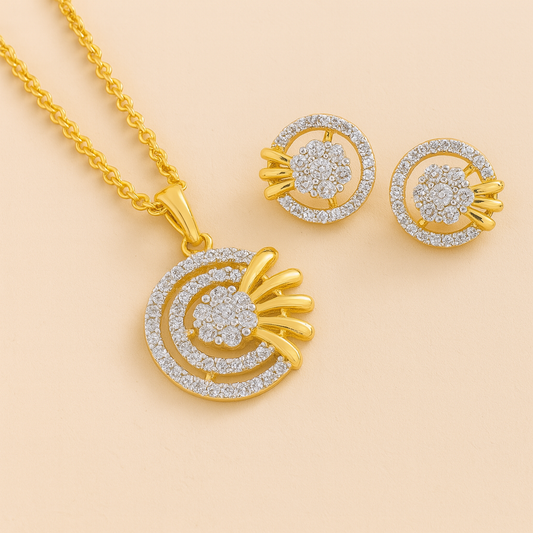Gold Plated Cubic Zirconia Pendant & Stud Earrings Set