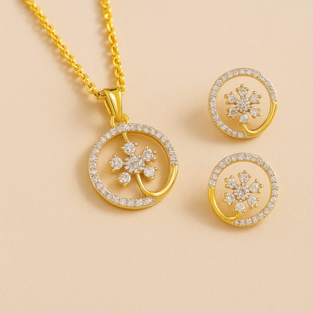 Gold-Plated Cubic Zirconia Pendant & Earrings Set
