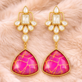 Gold Plated Pink Kundan Earrings