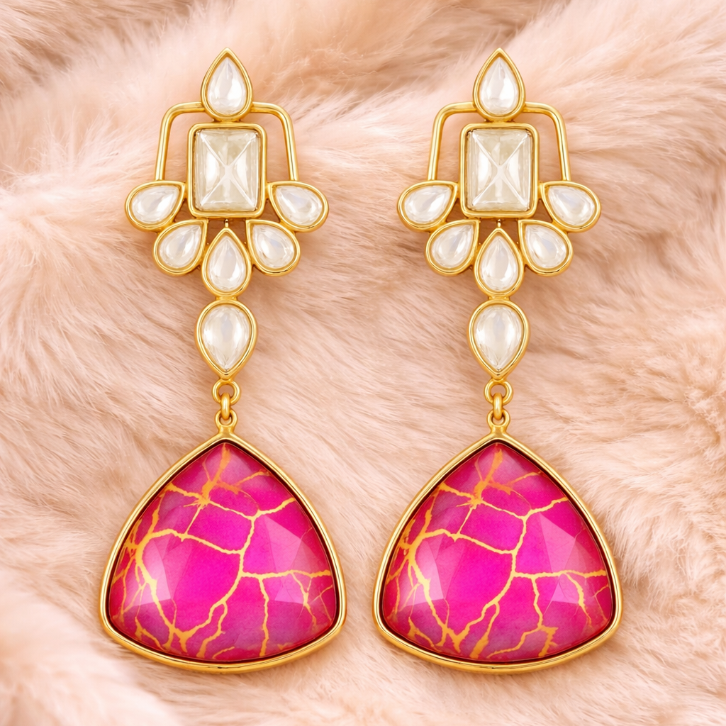 Gold Plated Pink Kundan Earrings