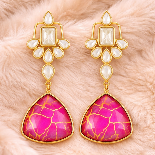 Gold Plated Pink Kundan Earrings