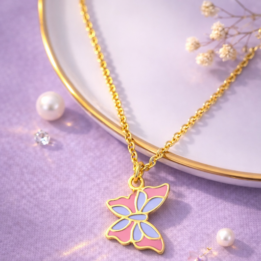 Butterfly Style Enamel Pendant Necklace