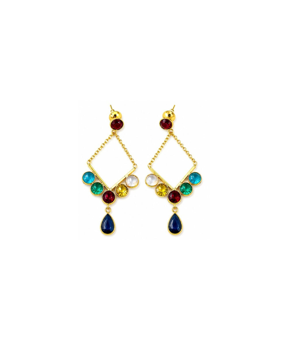 Gold Plated Multi Color Cubic Zirconia Drop Earrings