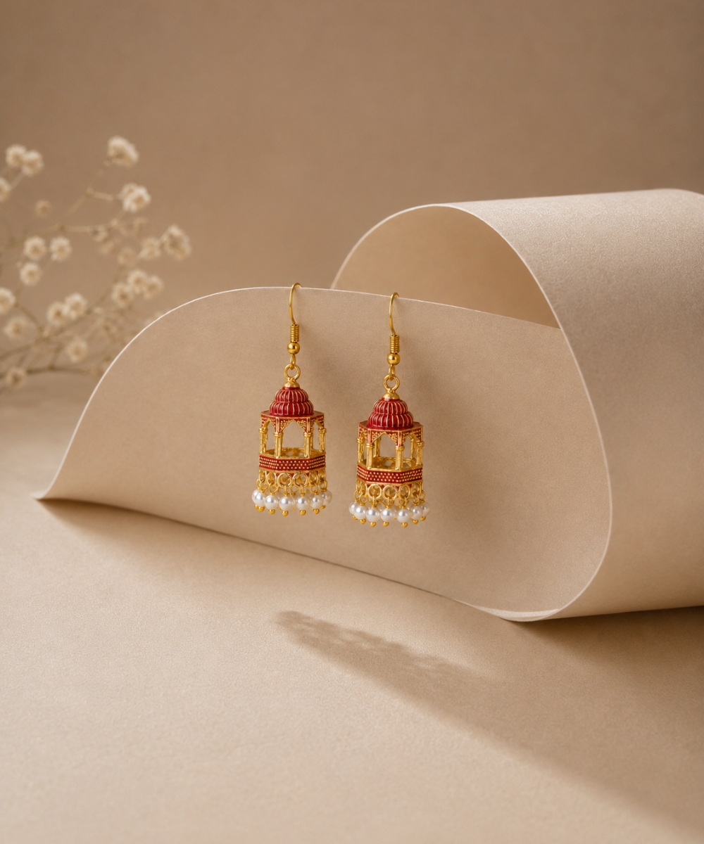 Gold Plated Jarokha Jhumki Earrings