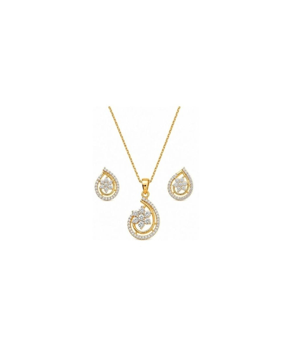 Gold Plated Cubic Zirconia Floral Pendant Set