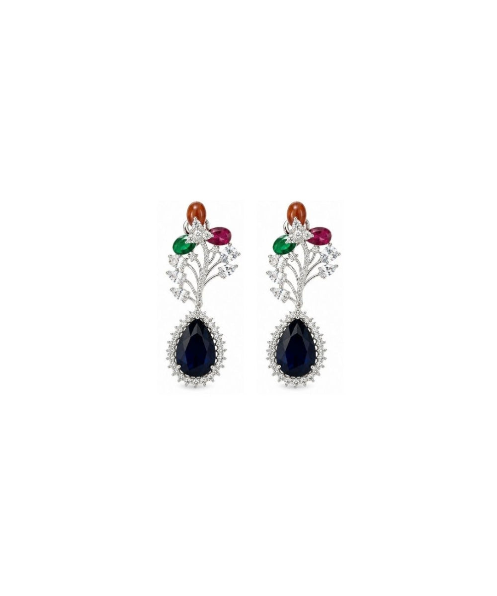 Rhodium Plated Halo Style Cubic Zirconia Drop Earrings