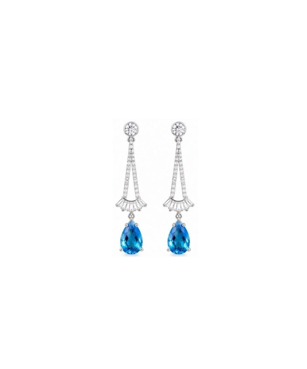 Rhodium Plated Blue Cubic Zirconia Drop Earrings