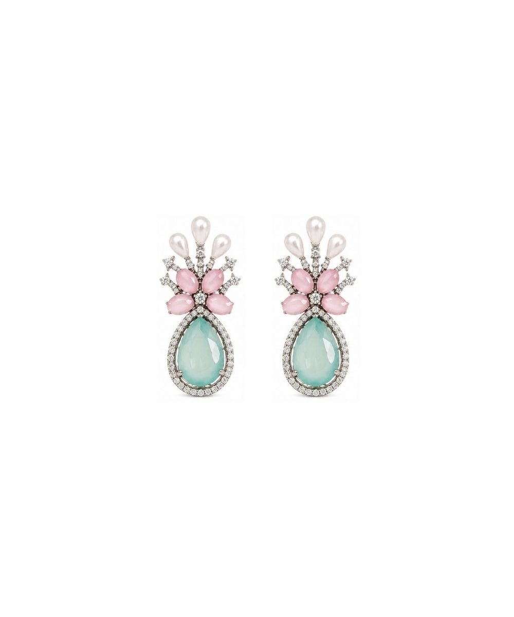 Rhodium Plated Multi Color Cubic Zirconia Drop Earrings