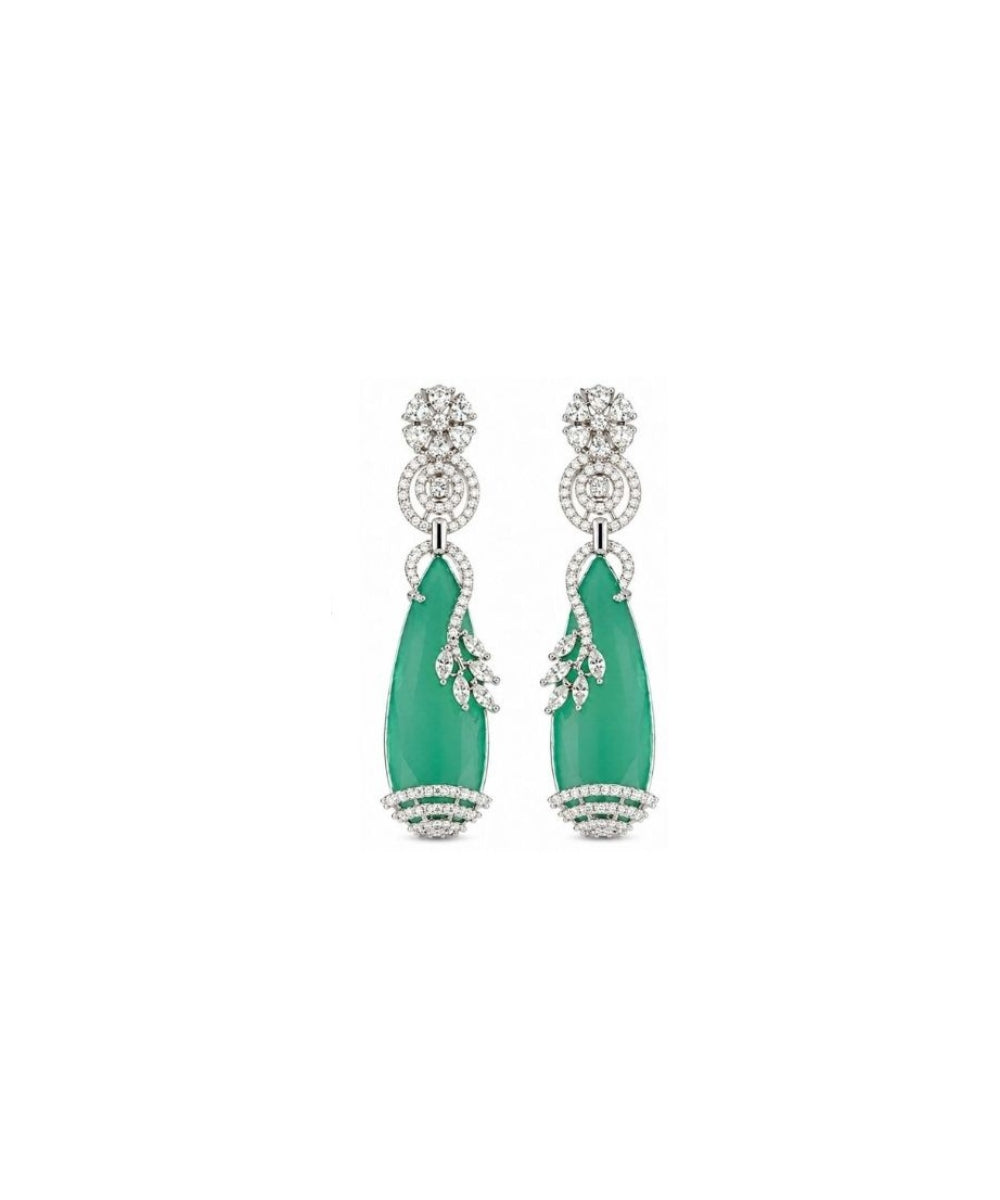 Rhodium Plated Green Cubic Zirconia Drop Earrings