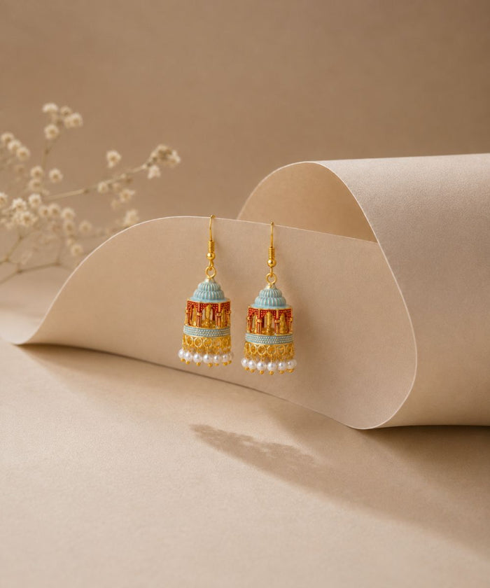 Gold Plated Jarokha Jhumki Earrings