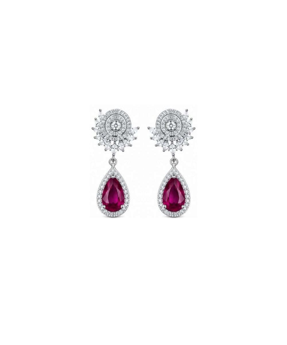 Rhodium Plated Pink Cubic Zirconia Drop Earrings