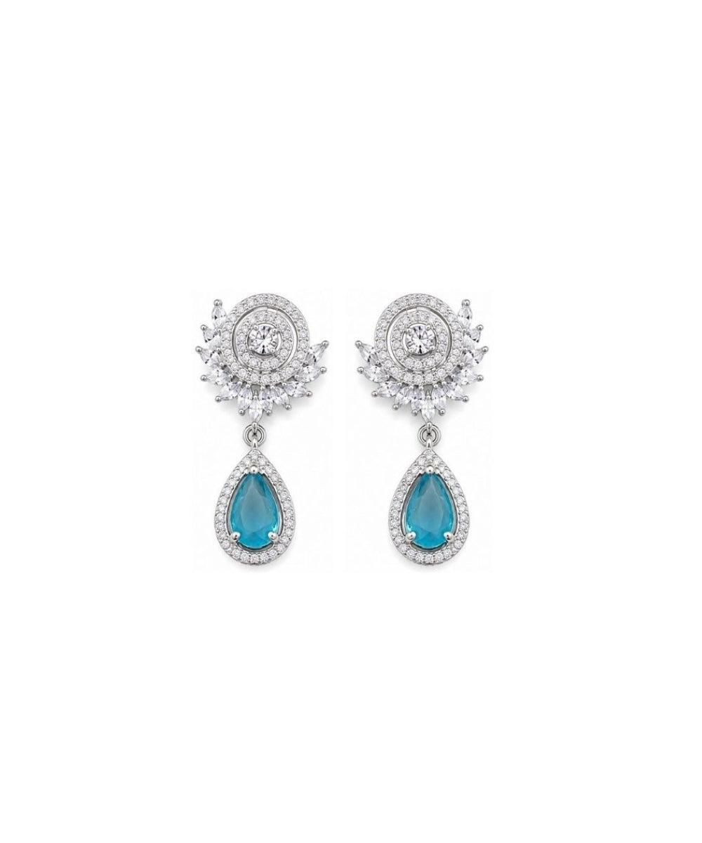 Rhodium Plated Blue Cubic Zirconia Drop Earrings
