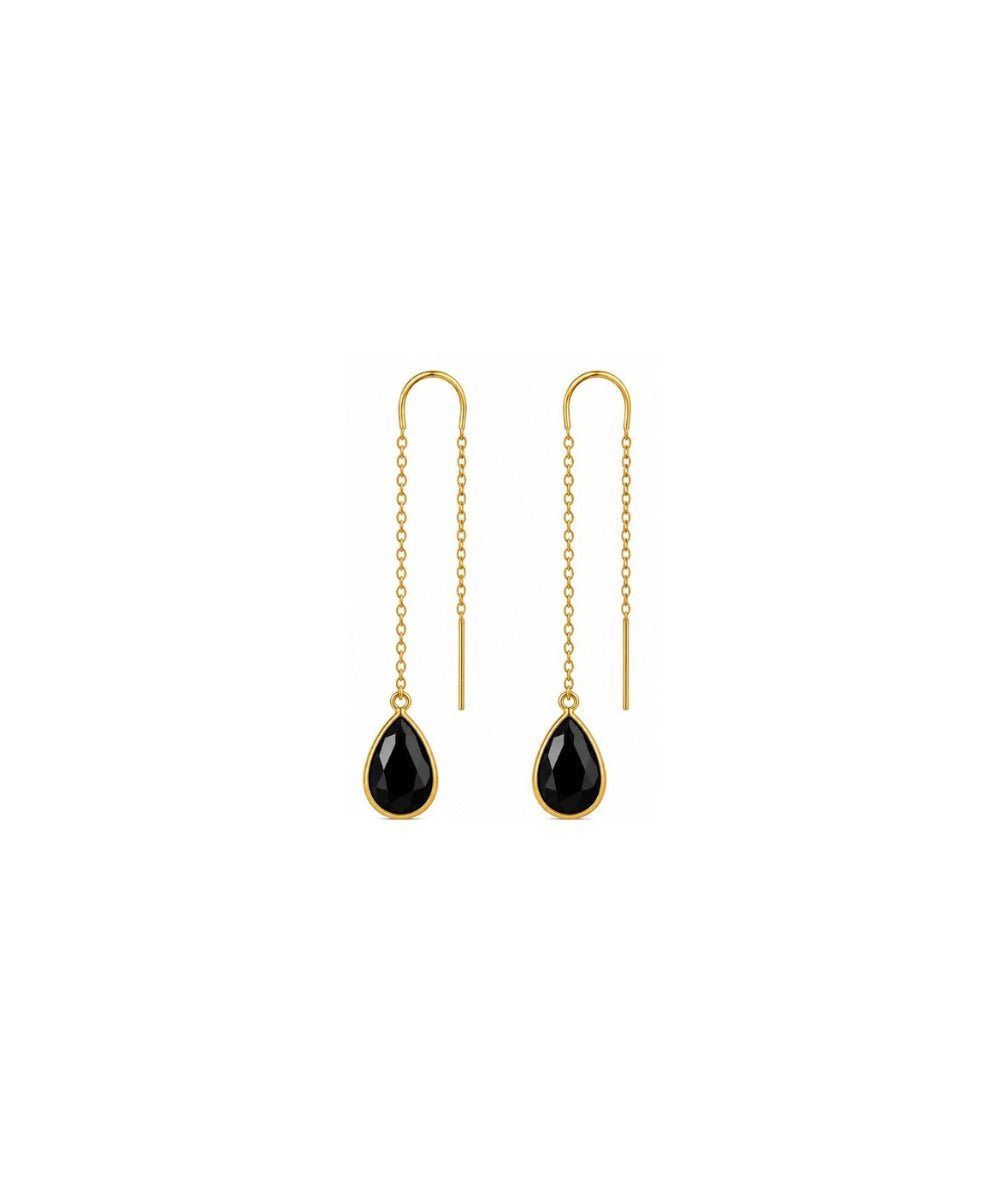 Gold Plated Black Cubic Zirconia Link Drop Earrings