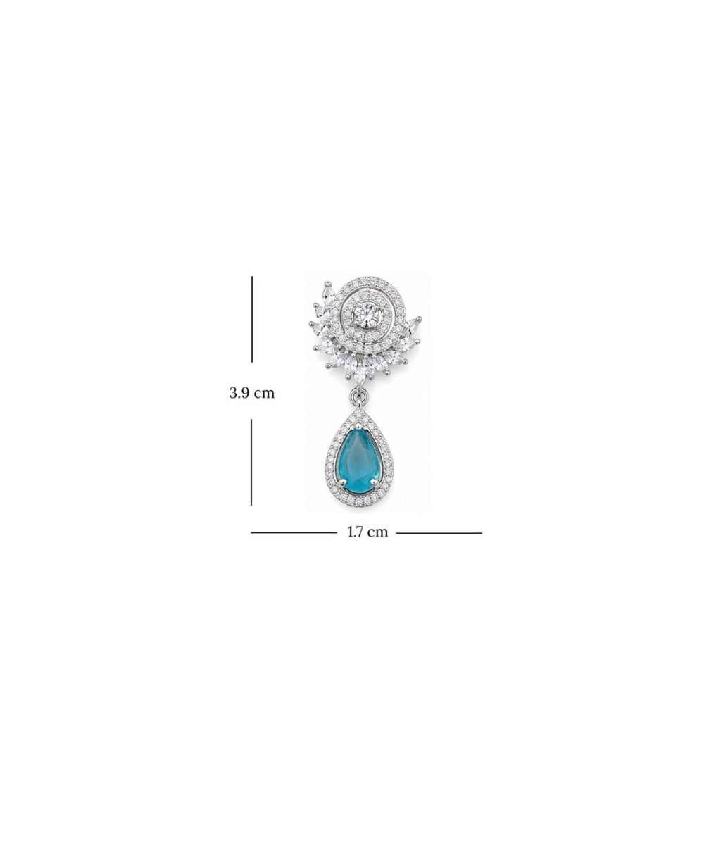 Rhodium Plated Blue Cubic Zirconia Drop Earrings