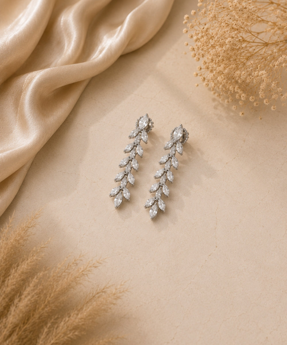 Rhodium Plated Cubic Zirconia Drop Earrings