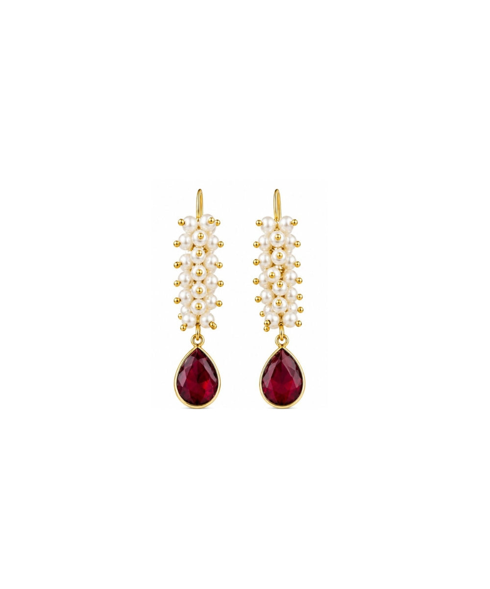 Gold Plated Red Cubic Zirconia Drop Earrings