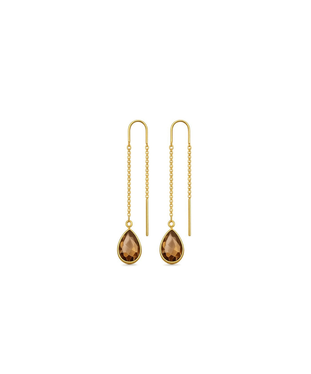 Gold Plated Brown Cubic Zirconia Link Drop Earrings