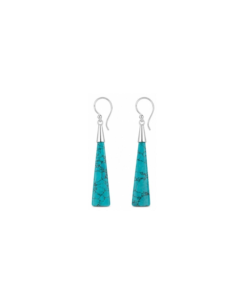 Rhodium Plated Turquoise Stone Dangle Earrings