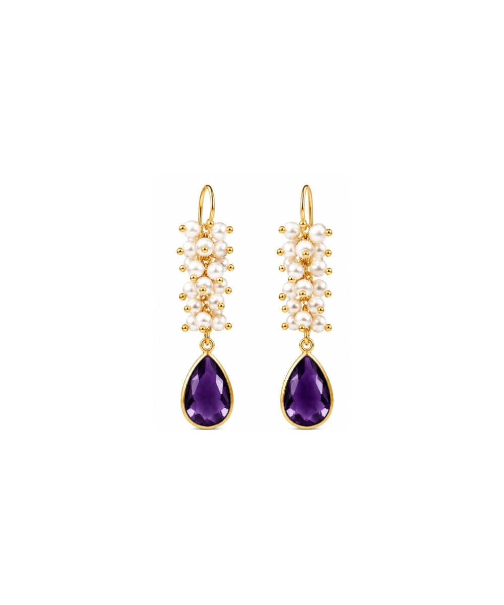 Gold Plated Purple Cubic Zirconia Drop Earrings
