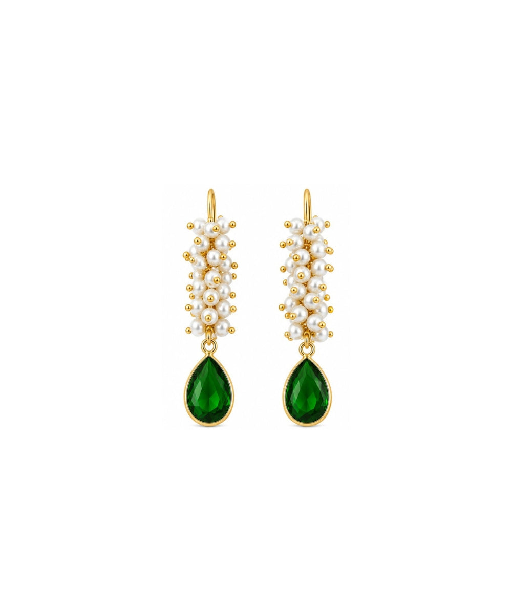 Gold Plated Green Cubic Zirconia Drop Earrings