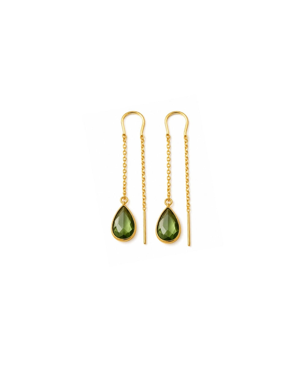 Gold Plated Green Cubic Zirconia Link Drop Earrings
