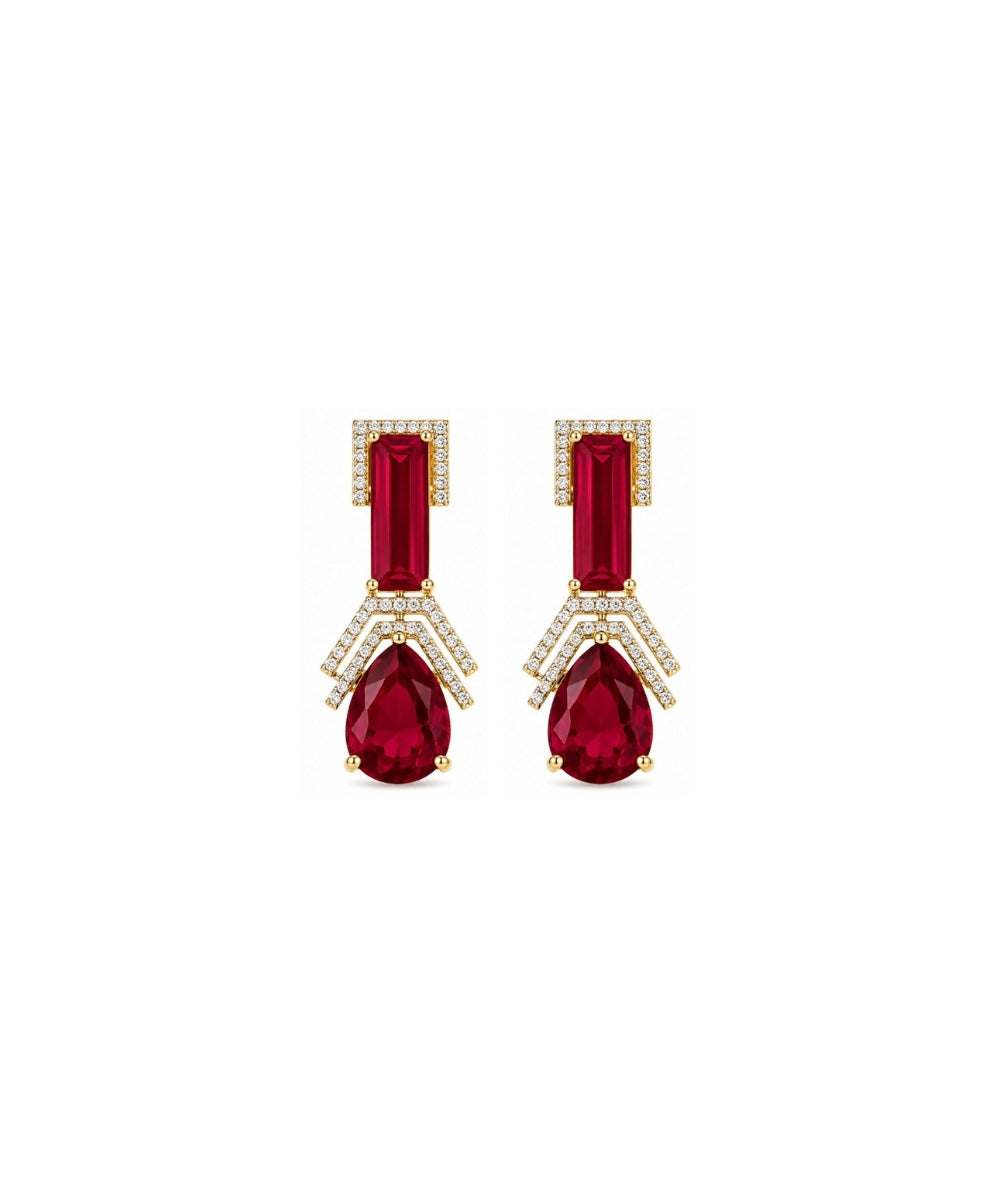 Gold Plated Red Cubic Zirconia Drop Earrings