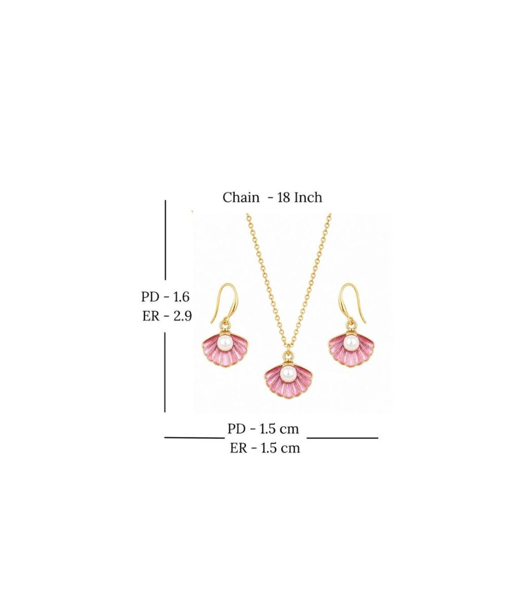 Gold Plated Pink Pearl Pendant Set