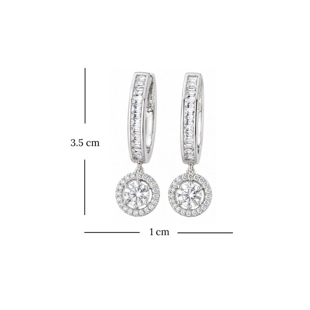 Rhodium Plated Cubic Zirconia Halo Style Drop Earrings