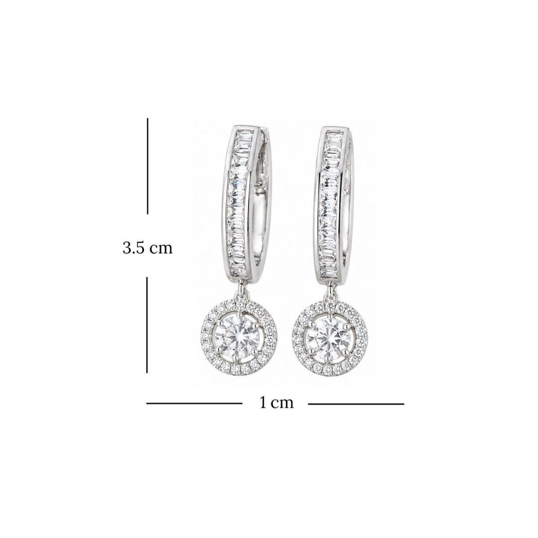 Rhodium Plated Cubic Zirconia Halo Style Drop Earrings