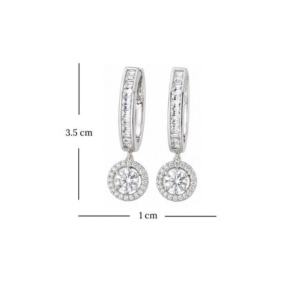Rhodium Plated Cubic Zirconia Halo Style Drop Earrings