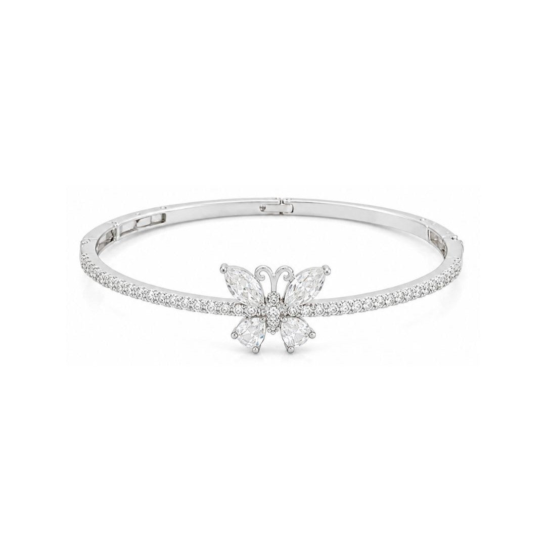 Rhodium Plated Cubic Zirconia Butterfly Bangle
