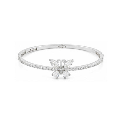 Rhodium Plated Cubic Zirconia Butterfly Bangle